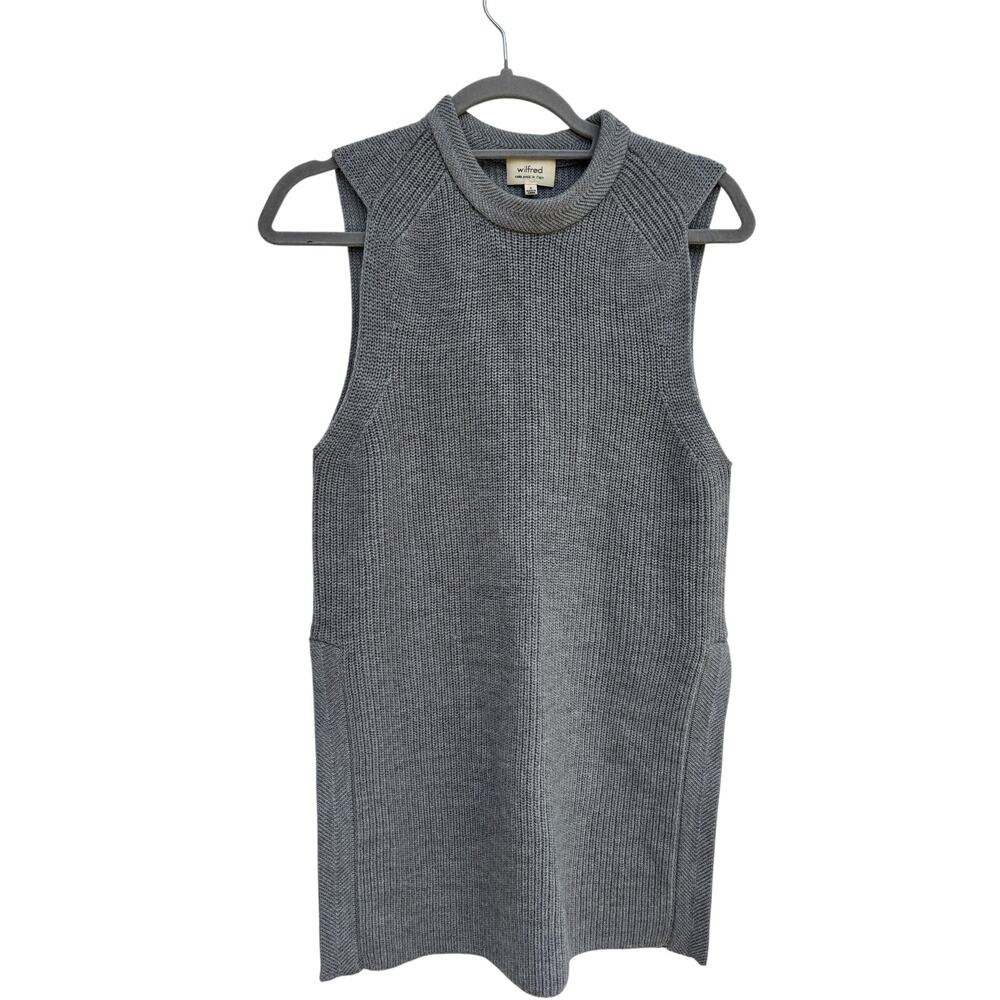 Aritzia Wilfred Sleeveless Wool Sweater‎ Tunic Top, Gray, Italian Yarn, Sz S